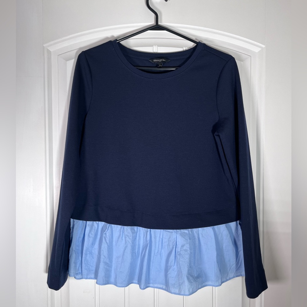 Banana Republic Navy and Light Blue Long Sleeve Top